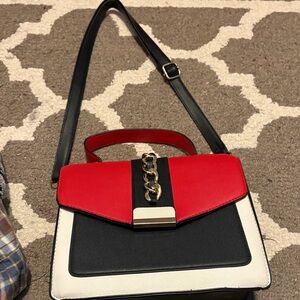 Red, Black & White Colorblock Crossbody Handbag